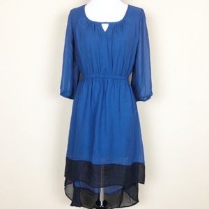 SOLD Delirious High Low Black & Blue Long Sleeve Dress